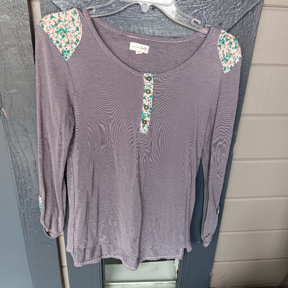 Maison Jules Striped High-Low Blouse with Floral Pattern Size M - Picture 1 of 5